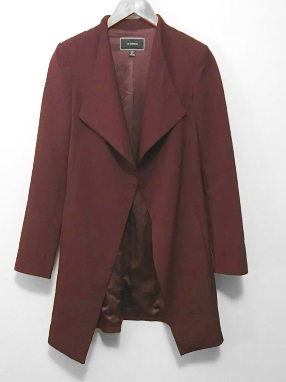 Le Château Long Burgundy Open Front Blazer Cardigan Jacket Size XXS